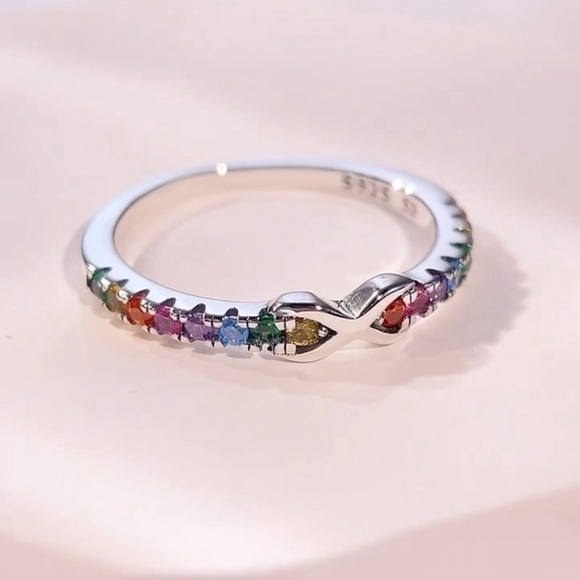Multicolored Gemstone Band Infinity Ring SS925 - Picture 1 of 7